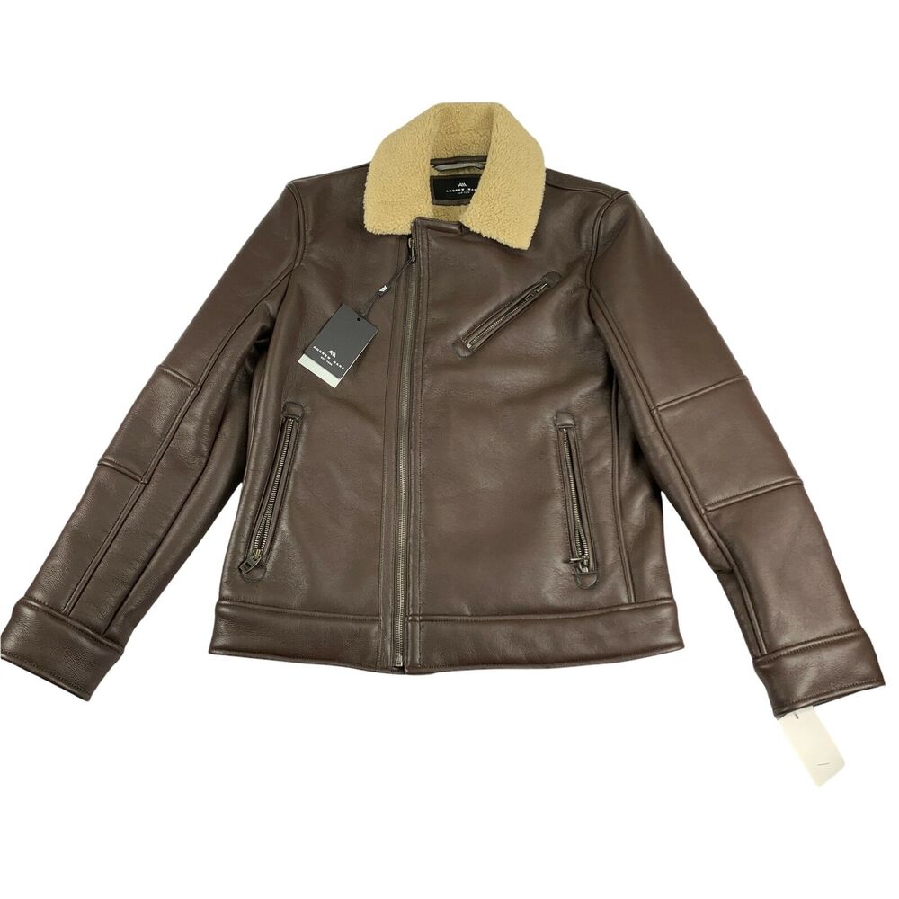 Marc New York Mens Maxton Asymmetrical Faux-Leather Moto Jacket Brown S